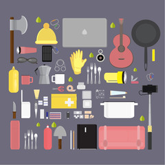 Camping supplies , set of camping stuff  vector illustration