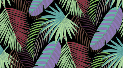 Fototapeta na wymiar Seamless pattern with tropical palm leaves