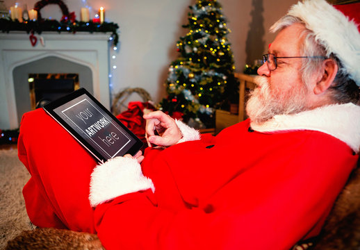 Santa Claus Using Tablet Mockup