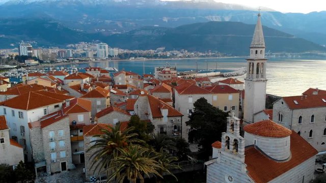 Budva aerial skyline view,budva old town monte mengro panorama.