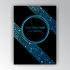 Dotes and diagonal lines page decoration with bokeh shiny and glow sequins graphic template blue and black .