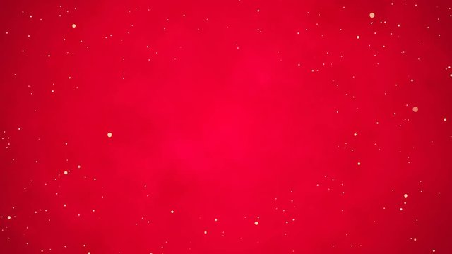 Animation of golden particles on nebula red sky. Cloudy maroon night sky with sparkling stars. Place in center for logo, sale text circle. Xmas, birth, wedding, new year party. Lopped seamless smooth