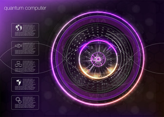 Quantum computing, Big data algorithms, Quantum computing, data visualization technologies, deep learning artificial intelligence, signal cryptography infographic vector illustrations. 