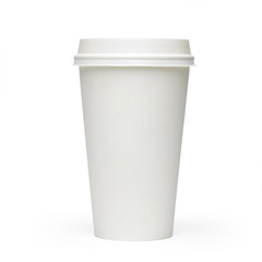 Blank take away coffee cup side view isolated on white background including clipping path