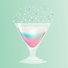 Cartoon sweet jar with pudding / ice cream with confetti   party cocktail , milkshake, happiness .