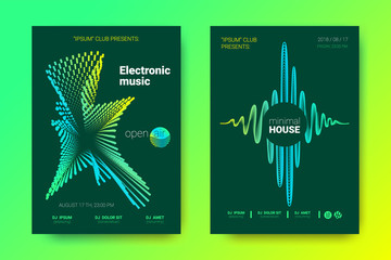 Poster of Electronic Music Fest. Vector Distorted Rounds and Stripes.