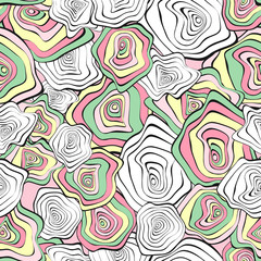 Fototapeta na wymiar Wavy Distorted Rounds. Seamless Pattern with Deformed Circles. Abstract Background in Pastel Color Design. Vector Psychedelic Illustration with Colorful Spot. Wave Seamless Pattern for Fabric, Textile