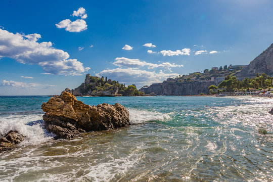 Beautiful beach at Isola Bella in Taormina, Sicily, Italy.