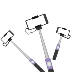 Isolated monopods set with phones for selfie. For web and print
