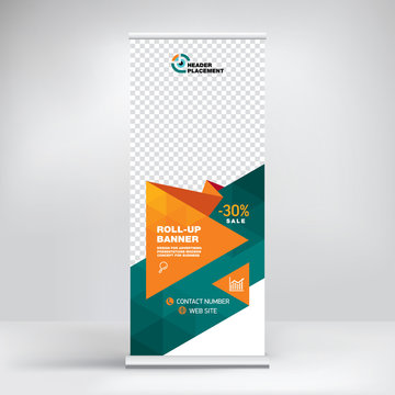 Roll-up banner design, background for placing advertising information. Template for exhibitions, presentations, conferences, seminars, modern abstract style for the promotion of goods and services
