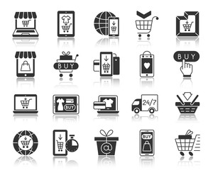 Online Shop black silhouette icons vector set
