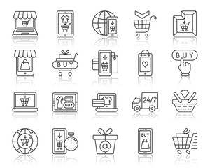 Online Shop simple black line icons vector set