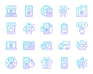 Online Shop simple color line icons vector set