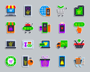 Online Shop patch sticker icons vector set