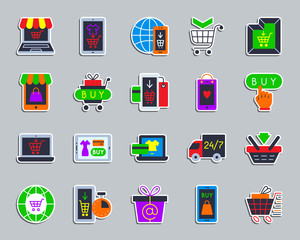 Online Shop patch sticker icons vector set