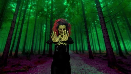 green witch spell in a woods background