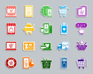 Online Shop patch sticker icons vector set