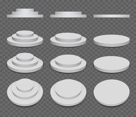 Product presentation podium, gray stage, Empty pedestal, blank template mockup. vector