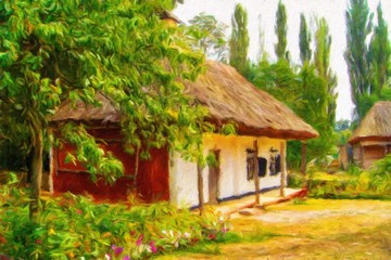 Fototapeta na wymiar Oil paintings rural landscape. Fine art.