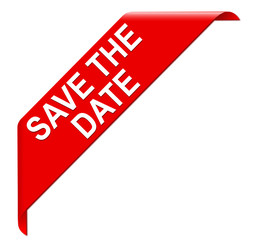 save the date red banner - obrazy, fototapety, plakaty