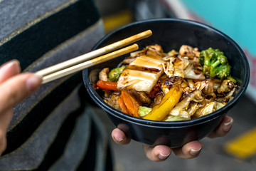 Traditional chinese food noodle served in a bowl