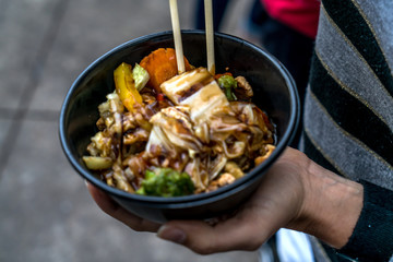 Traditional chinese food noodle served in a bowl