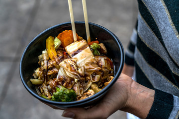 Traditional chinese food noodle served in a bowl