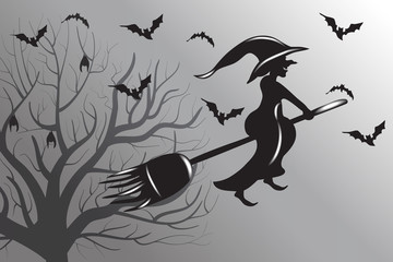 Halloween Witch Flying Silhouette Vector