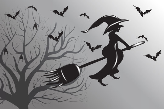 Halloween Witch Flying Silhouette Vector