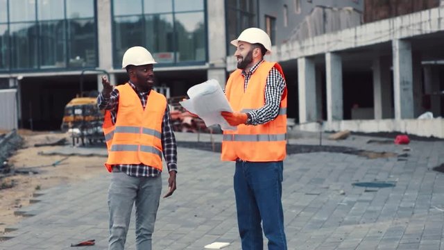 Building managers arguing about the blueprints, pointing at something. Conflict situation, quarrel. Problems, issues. profession concept.