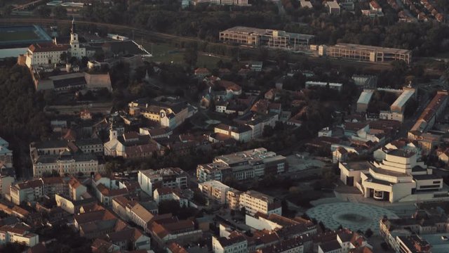 Aerial view of Nitra town and Castle at sunset