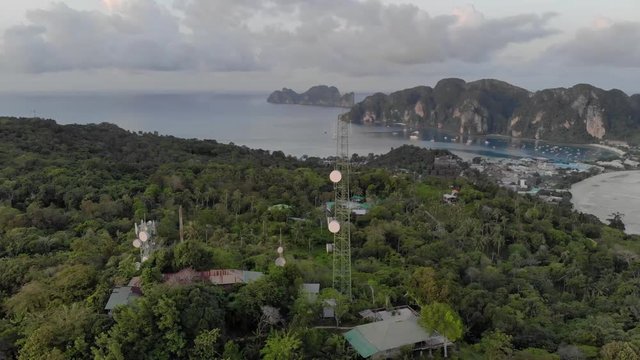 Drone Clip From The PhiPhi Islands Thailand. The Camera Is Surrounding A Big Antenna On The Island Like The Territory Unlock In FarCry Or Assasins Creed