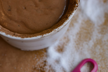 Ramkin with chocolate on sugar