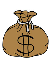 dollar symbol zeichen geld reich geldsack reichtum schatz beute münzen geldscheine stoff beutel sack geschenk verpackt gefüllt voll prall säckchen tasche clipart comic cartoon design