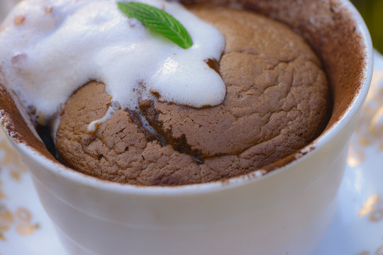 Chocolate dessert with melted vanilla