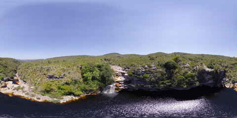 Aero View in 360 degrees of Poco do Diabo  Waterfall in Mucugezinho River - Chapada Diamantina