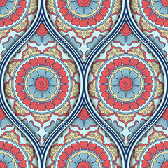 Seamless pattern with ethnic mandala ornament. Hand drawn illustration