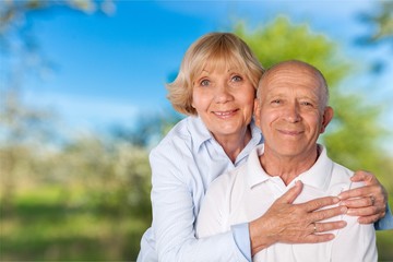 Portrait of an elderly couple hugging