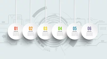 Fotobehang Template Timeline Infographic technology horizontal numbered for six position can be used for workflow, banner, diagram, web design, area chart © EmBaSy