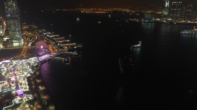 4K aerial view footage of Hong Kong Central district nightscapes