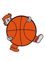 basketball sport verein riesig korb werfen kugel ball tragen schleppen groß schwer mann figur comic cartoon clipart