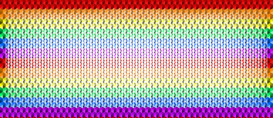 Colorful rainbow texture background of small triangle shapes, horizontal seamless pattern, LGBTQ (lesbian, gay, bisexual, transgender, and questioning) pride flag colors. Flat design vector, EPS10.