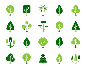 Geometric Trees simple color flat icons vector set