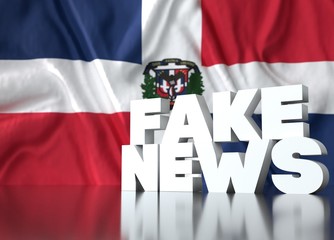 3d render, fake news lettering in front of Realistic Wavy Flag of Dominican Republic.