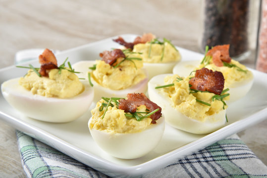 Deviled egg with bacon