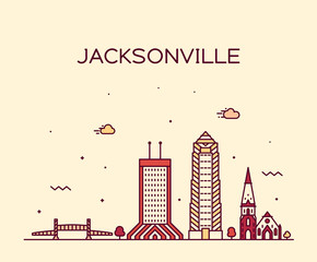 Jacksonville skyline, Florida USA vector line city