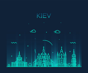 Kiev skyline city Ukraine vector linear style - obrazy, fototapety, plakaty