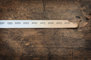 Global warming, Climate change, concept image. Rising temperature through the decades. Paper strip...