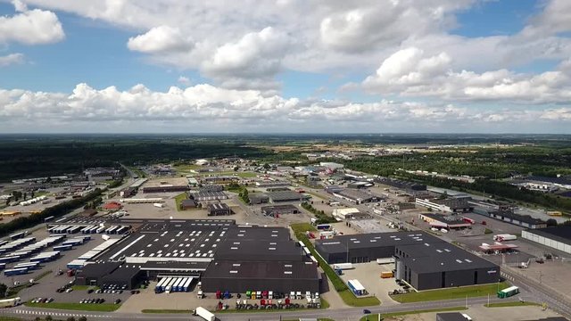 Decending arial footage of the transport capital city in Denmark showing the town and traffic.