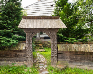 Traditional Wood Gate in Maramures Region in Northern Romania.